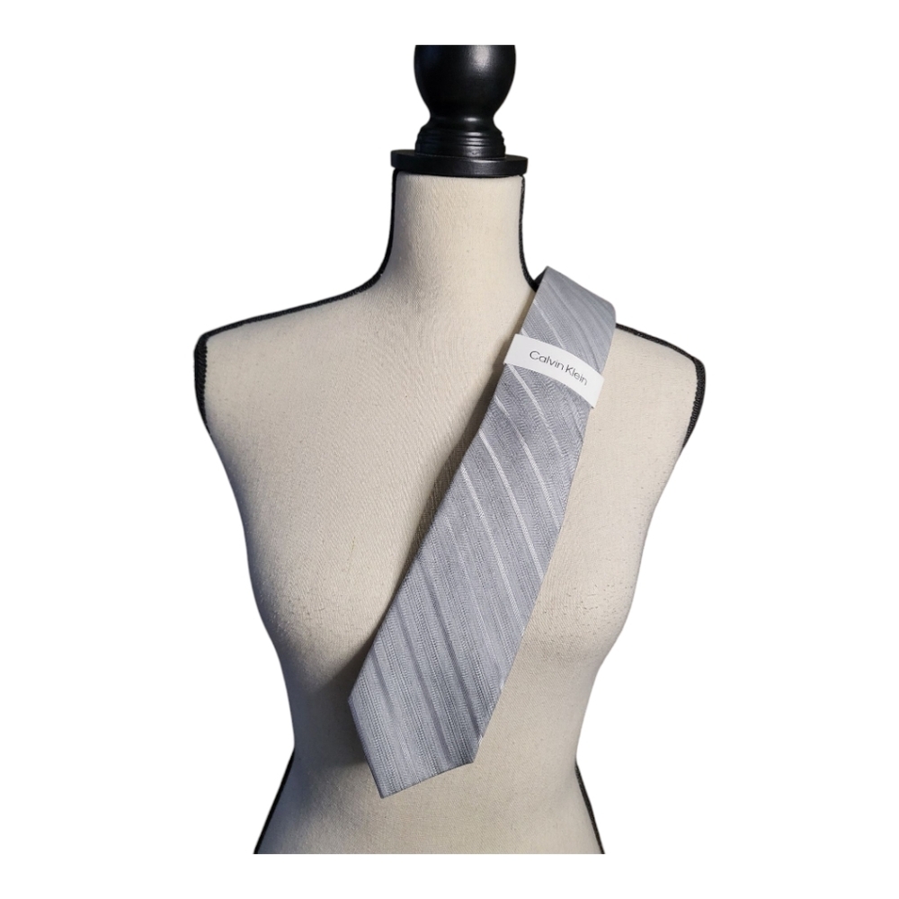 Calvin Kline Gray Striped silk blend Tie